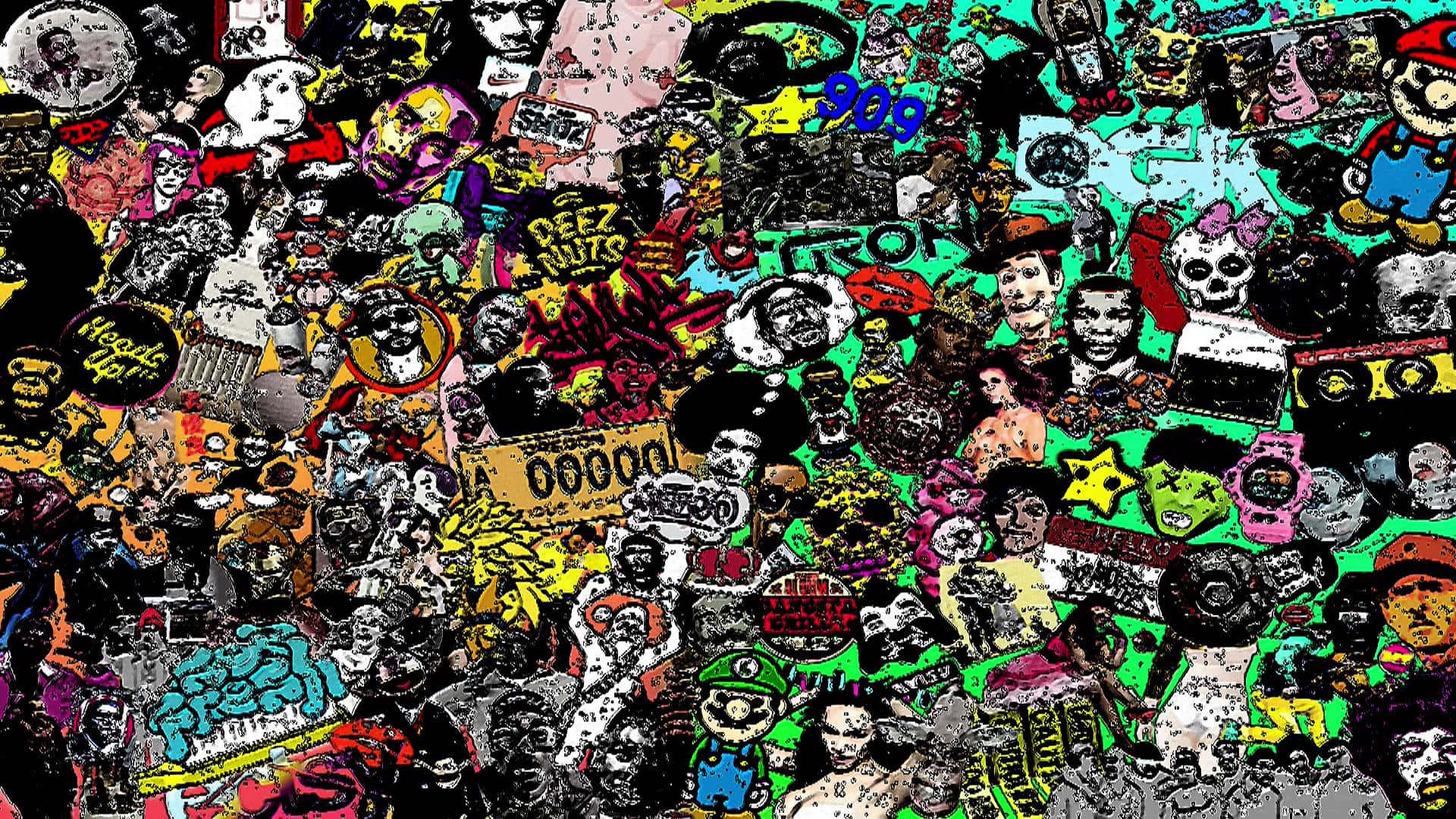 Cartoon Collage, colorful cartoon characters, stickers, Full HD Desktop Wallpaper
