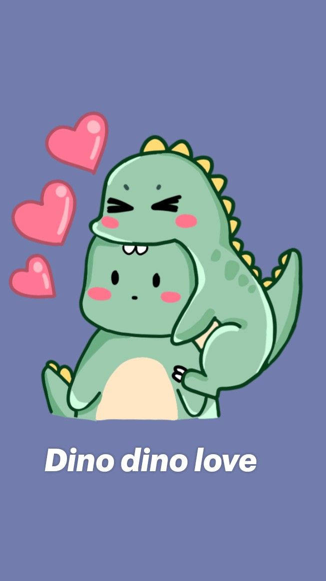 Cartoon Dinosaur Phone, green cartoon dinosaurs, pink hearts, SD Phone Wallpaper