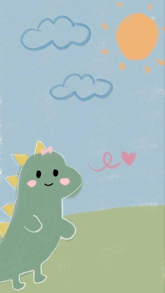 cartoon dinosaur, green, pink bow, SD Phone Wallpaper