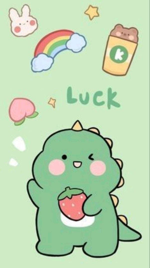 Cartoon Dinosaur Phone, green cartoon dinosaur, strawberry, SD Phone Wallpaper