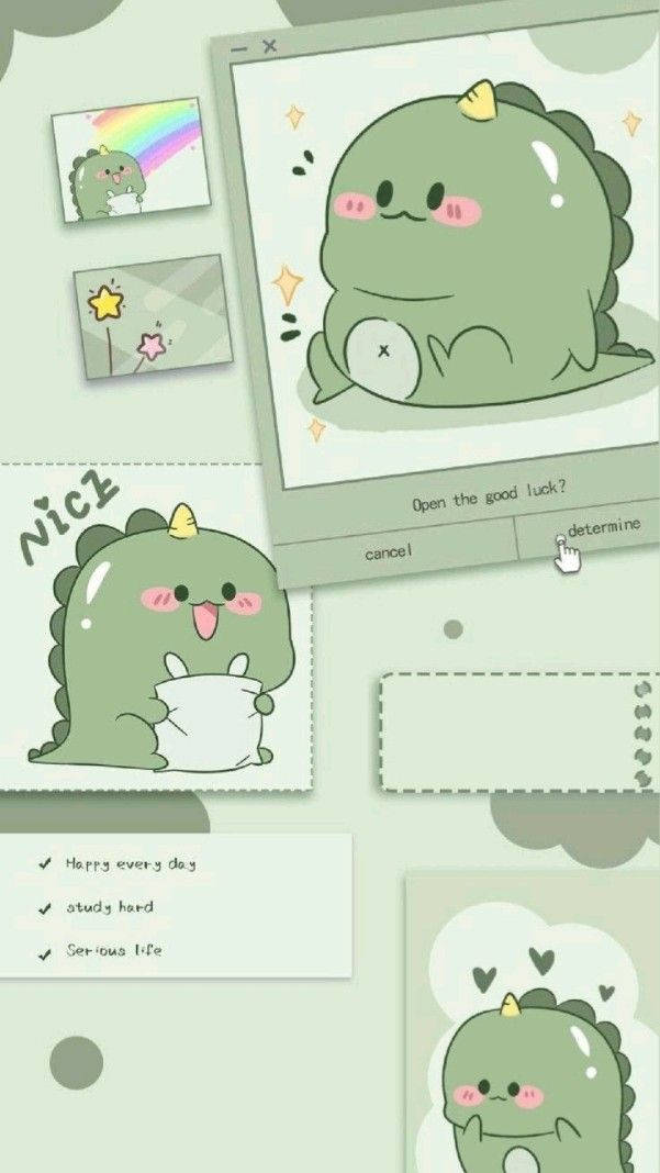 Cartoon Dinosaur Phone, green, pink cheeks, SD Phone Wallpaper