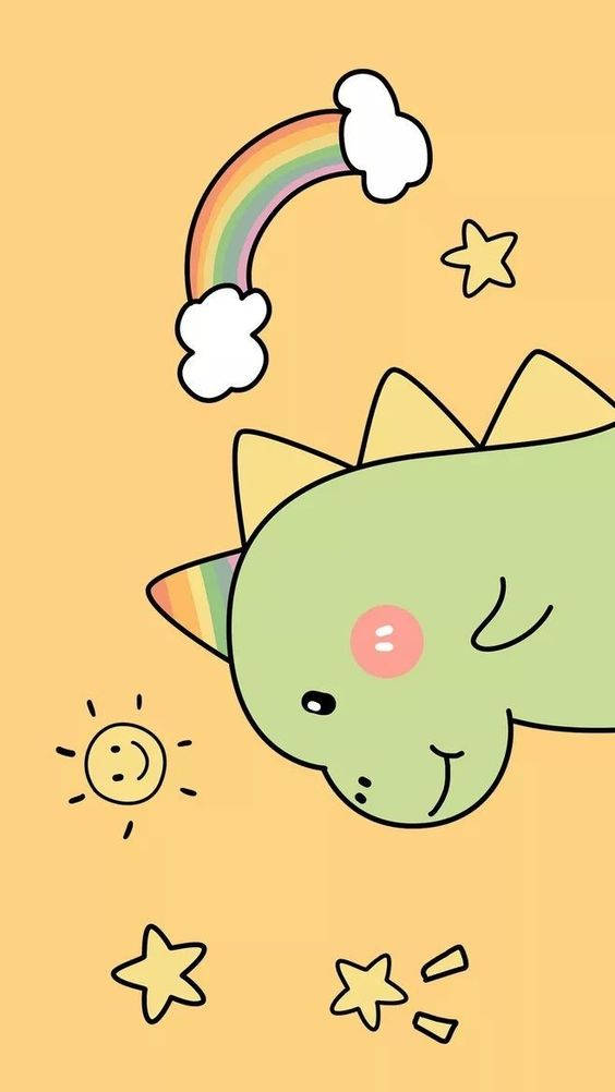 cartoon dinosaur, rainbow, stars, SD Phone Wallpaper