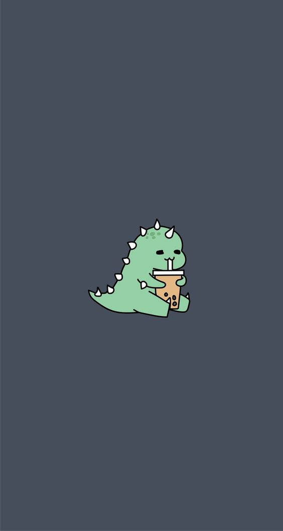 Cartoon Dinosaur Phone, green, bubble tea, SD Phone Wallpaper