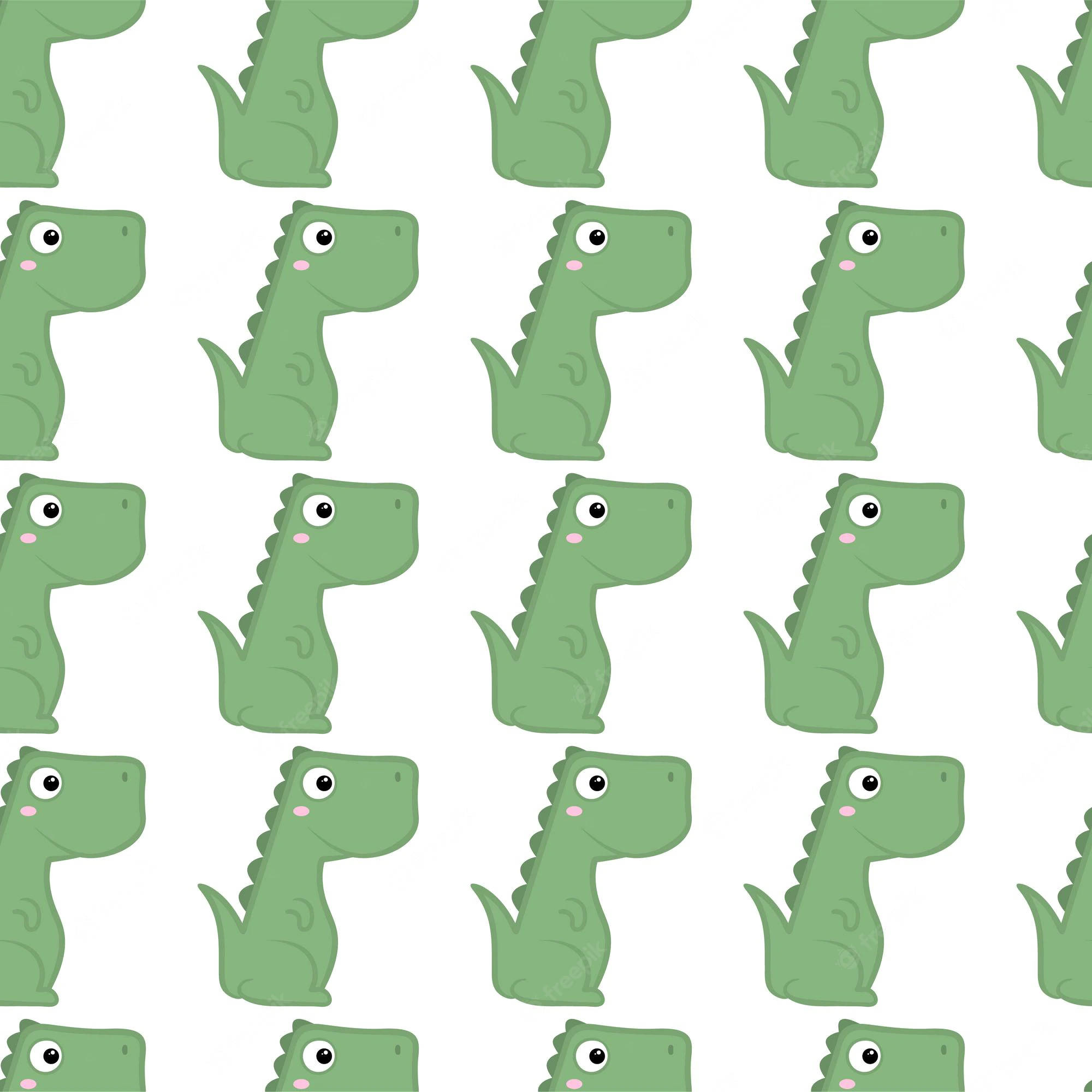 cute green cartoon dinosaurs, big eyes, white background, Full HD Desktop Wallpaper