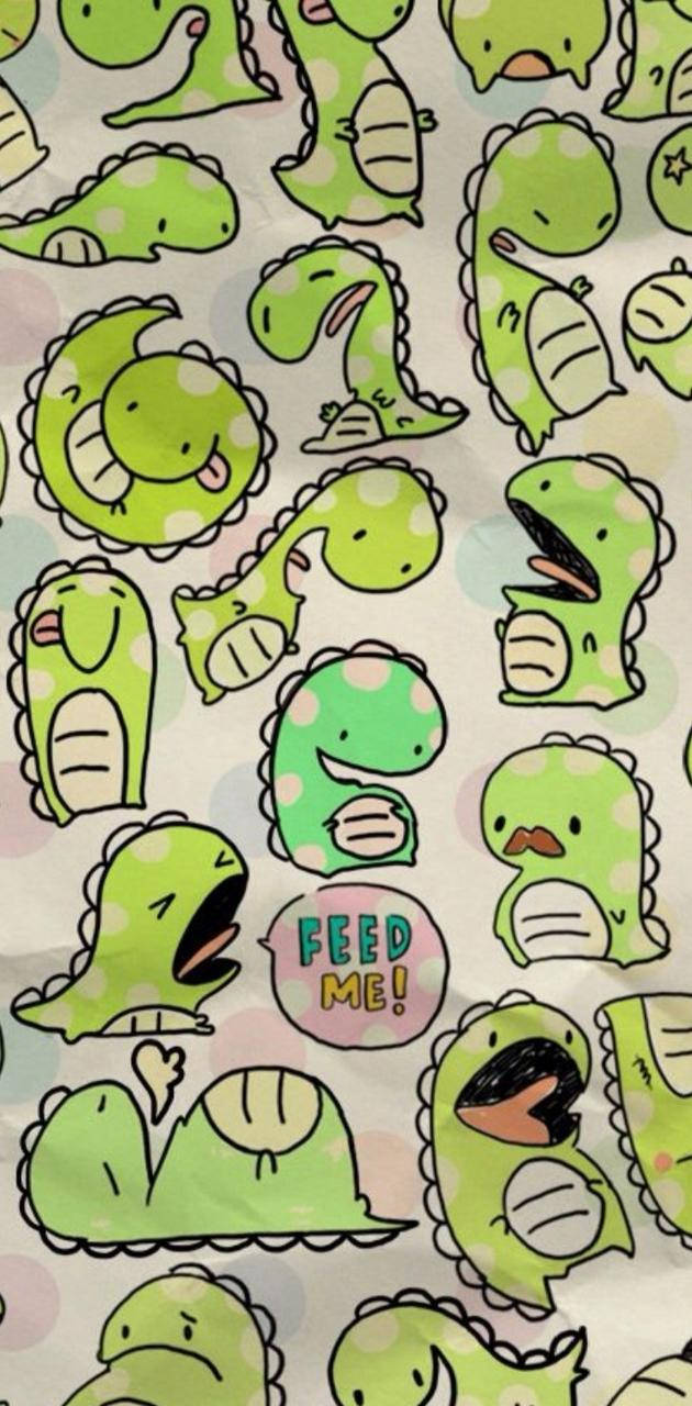green cartoon dinosaurs, polka dots, expressive faces, HD Phone Wallpaper