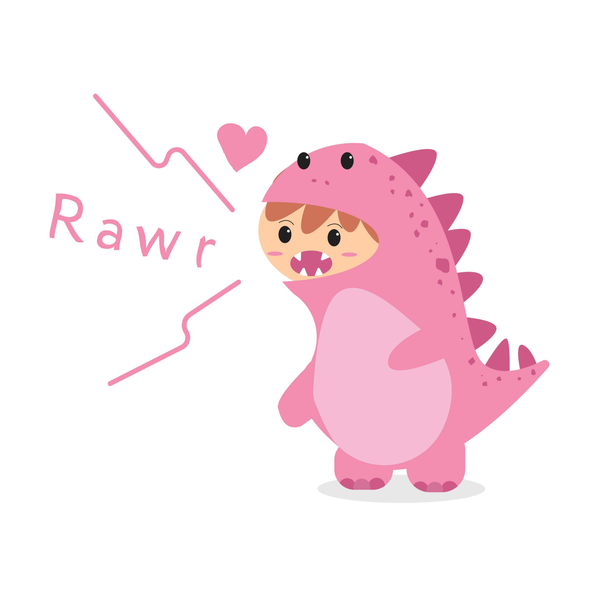 cute pink dinosaur child rawr costume, pink dinosaur costume, heart, Full HD Desktop Wallpaper
