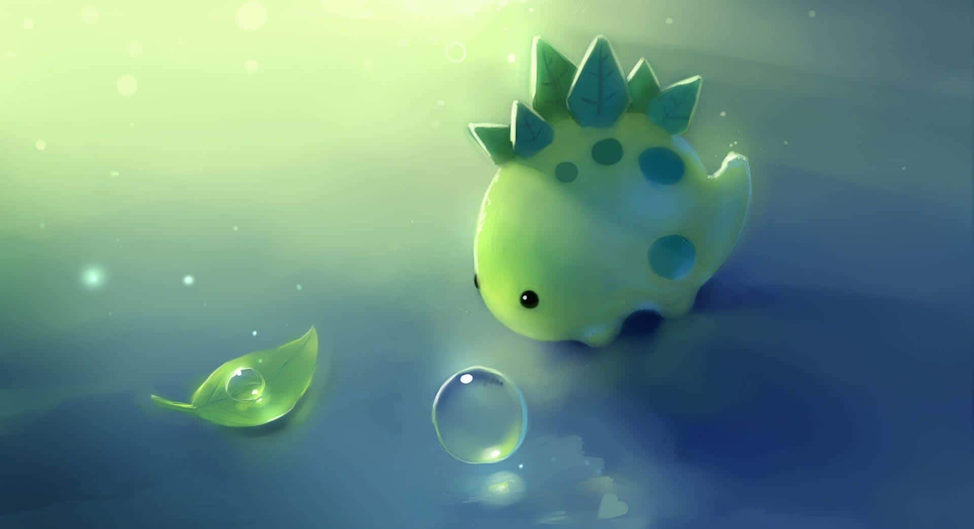 Cartoon Dinosaur, green dinosaur, leaf spikes, Full HD Desktop Wallpaper