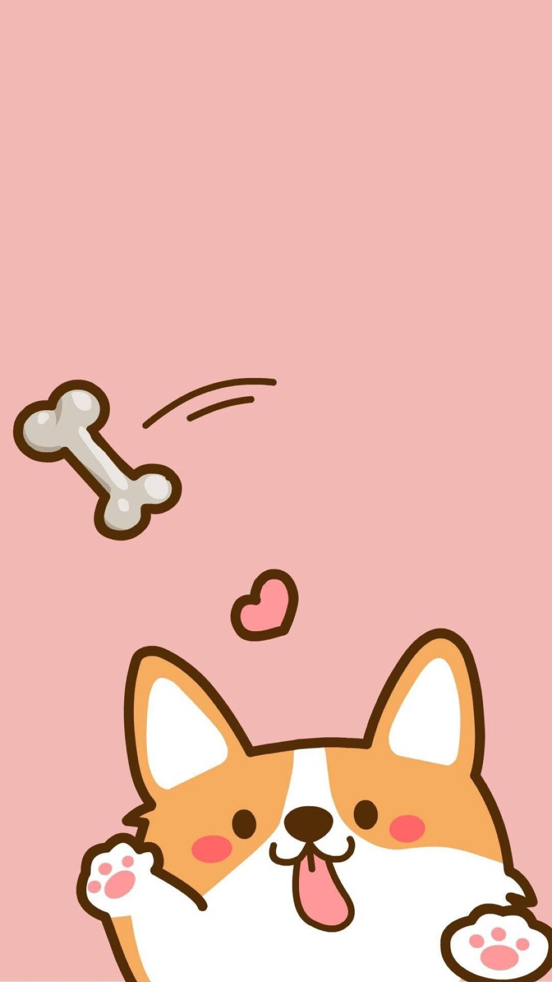 cartoon corgi, tongue out, flying bone, Full HD Phone Wallpaper