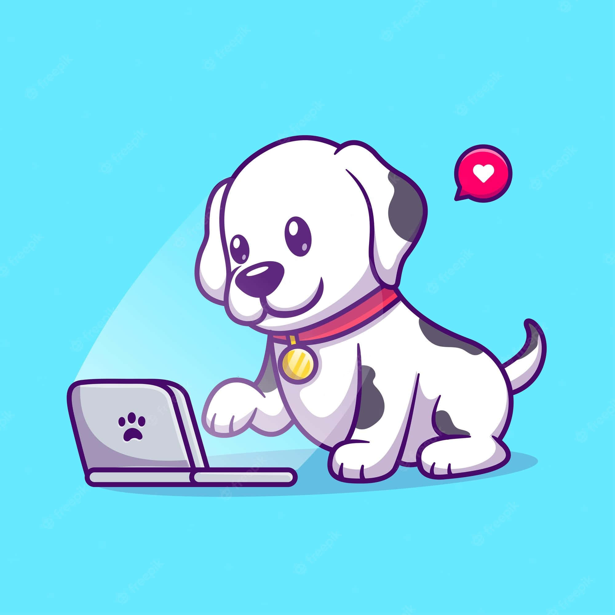 cute cartoon dog, puppy, red collar, Full HD Desktop Wallpaper