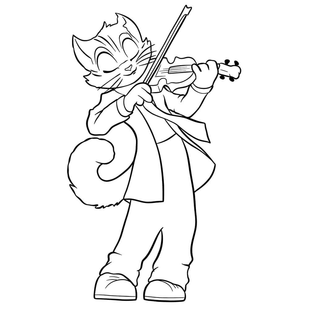 cartoon cat, coat, violin, SD Desktop Wallpaper