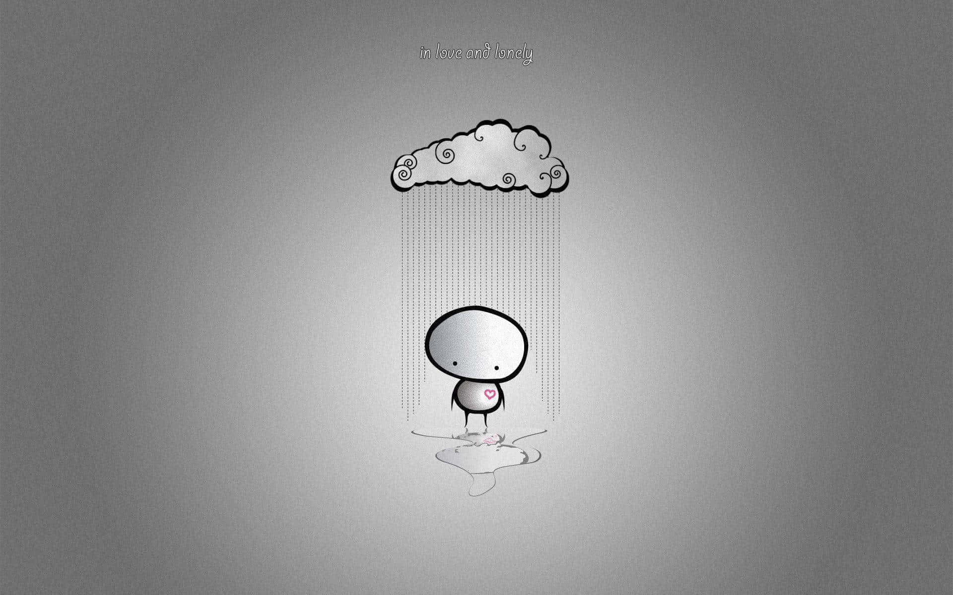 cartoon drawing, minimalist cartoon figure, cloud raining hearts, Full HD Desktop Wallpaper