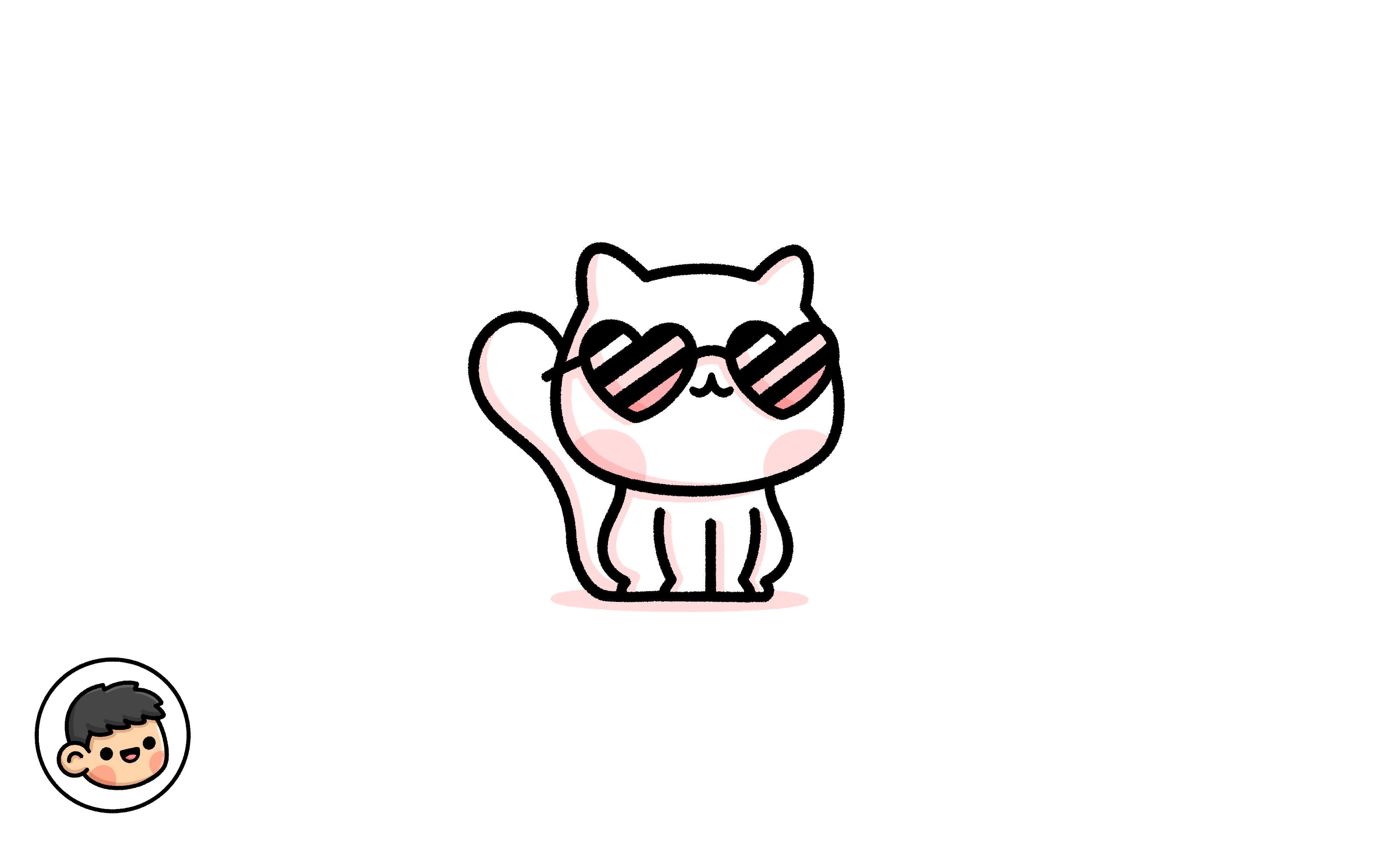 cartoon cat, heart-shaped sunglasses, plain white background, 4K Desktop Wallpaper