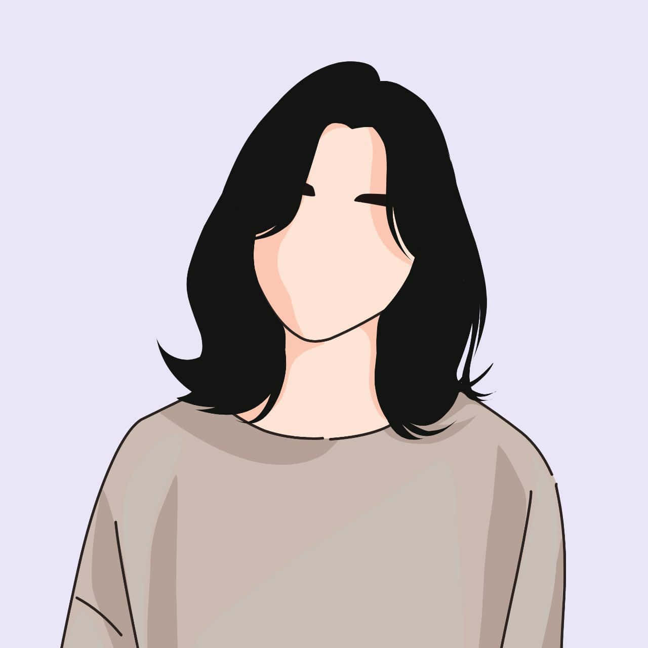 Cartoon Drawing, minimalist digital illustration, black shoulder-length hair, HD Desktop Wallpaper