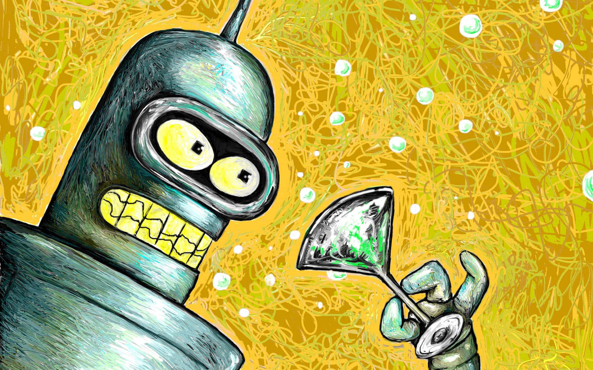 cartoon robot, cracked teeth, wide eyes, Full HD Desktop Wallpaper
