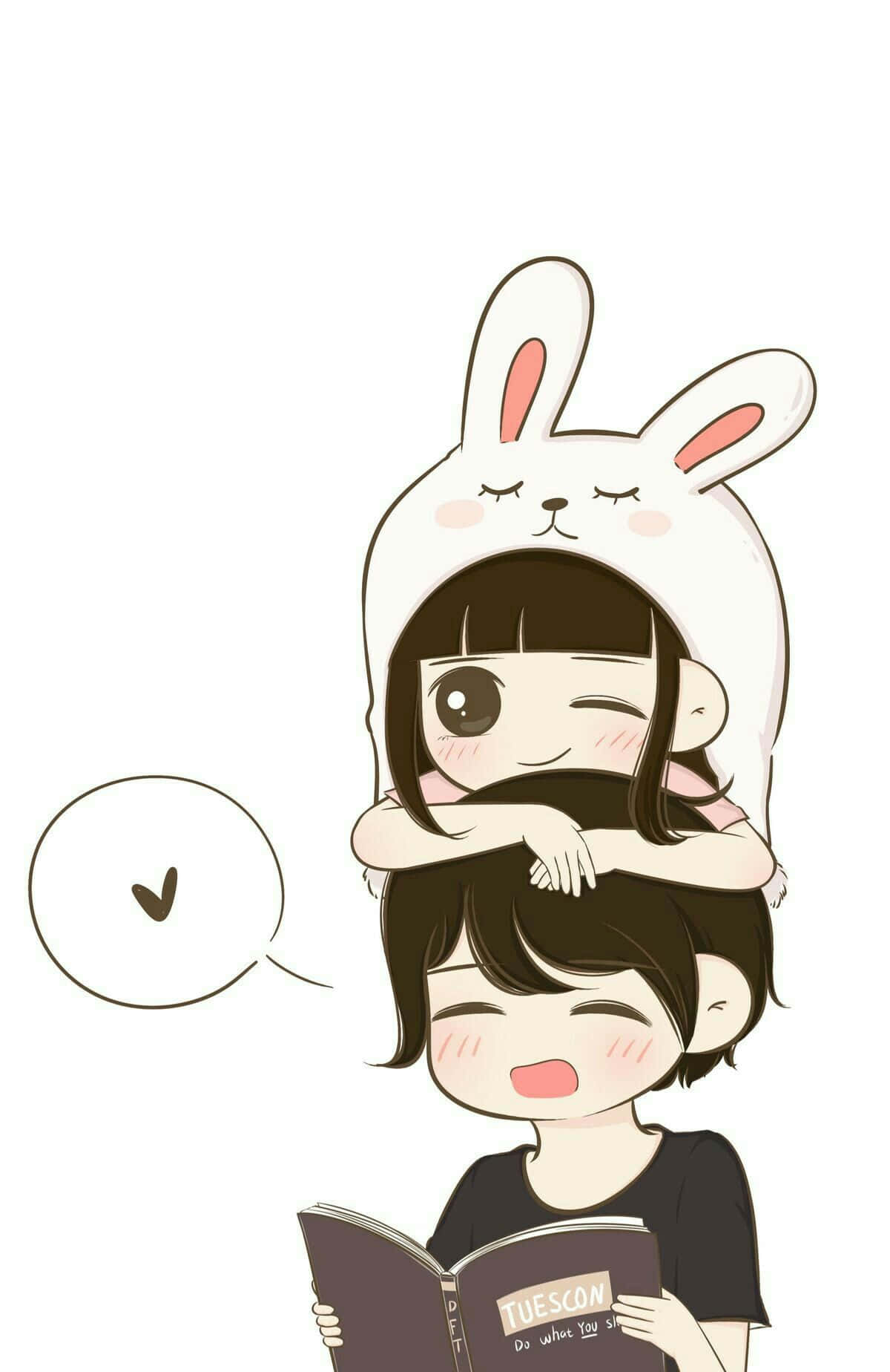 bunny hat, anime girl, boy reading a book, HD Phone Wallpaper