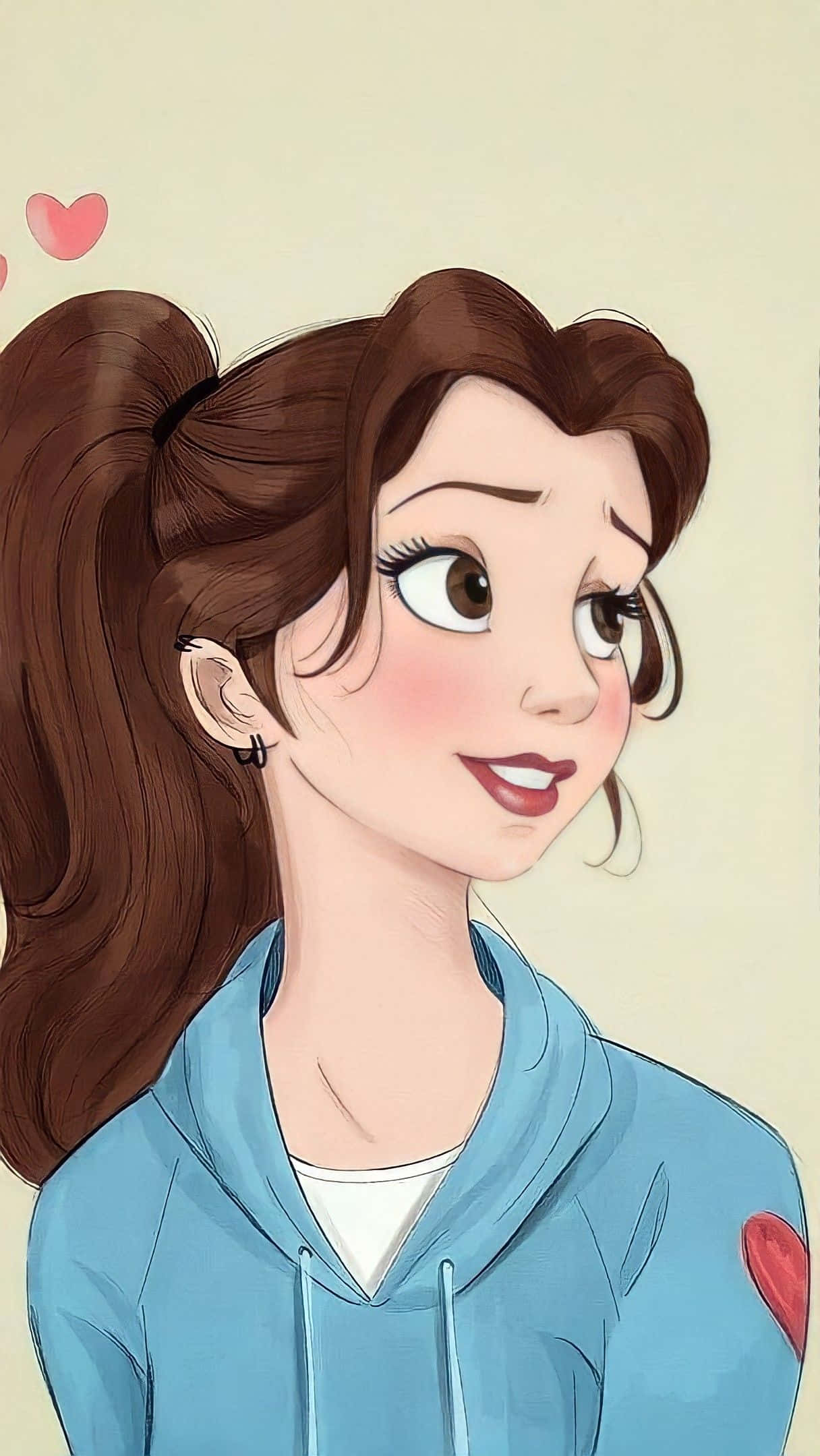 cartoon drawing, brown hair, ponytail, Full HD Phone Wallpaper