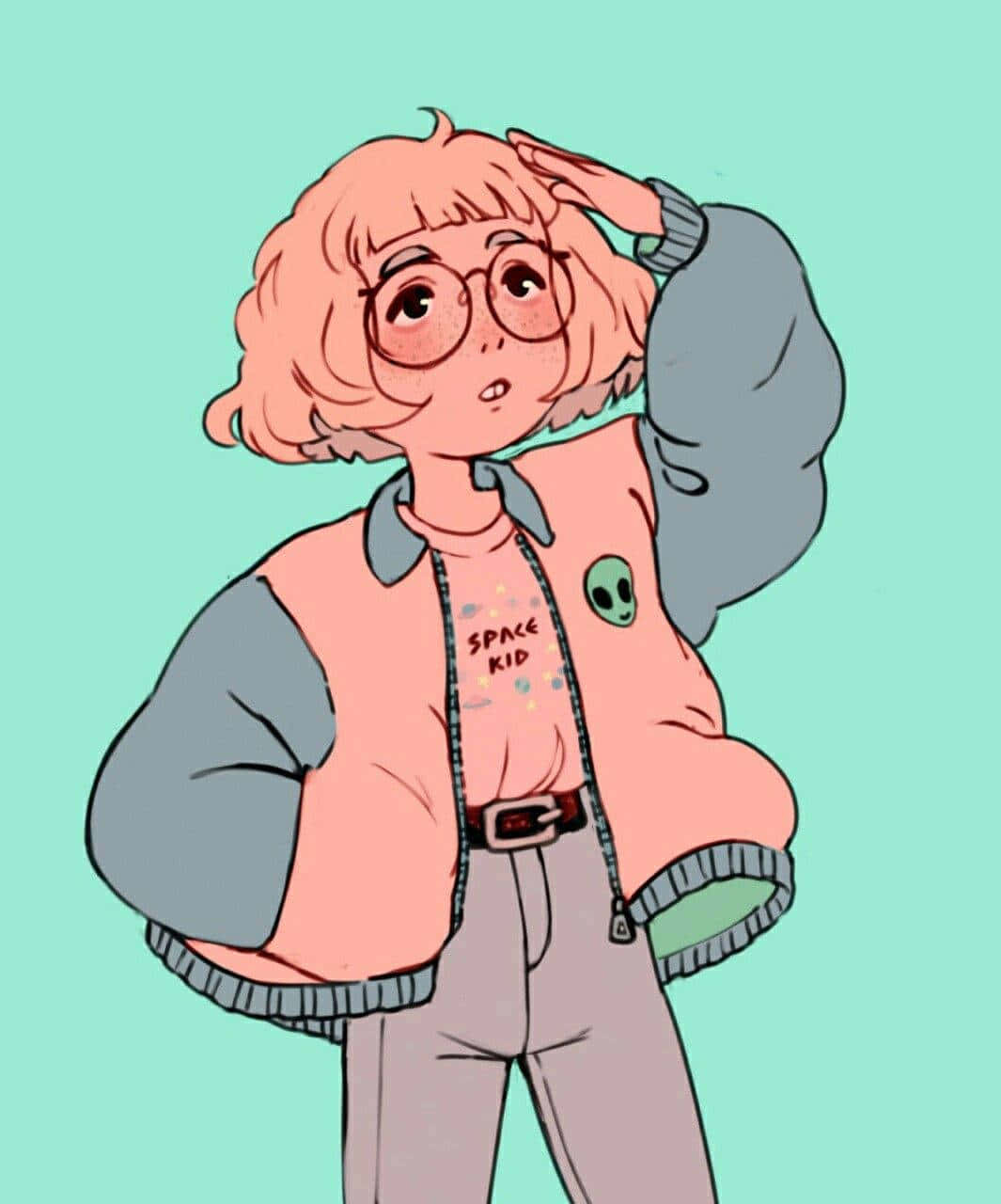 pink hair, glasses, space-themed jacket, HD Phone Wallpaper