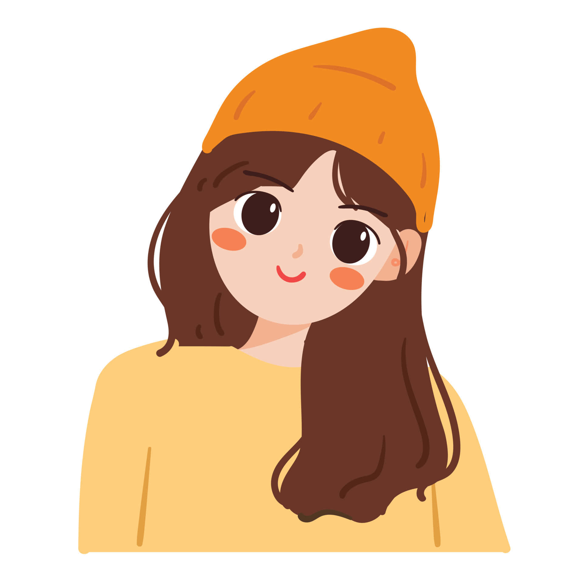 cartoon girl, brown hair, rosy cheeks, Full HD Desktop Wallpaper
