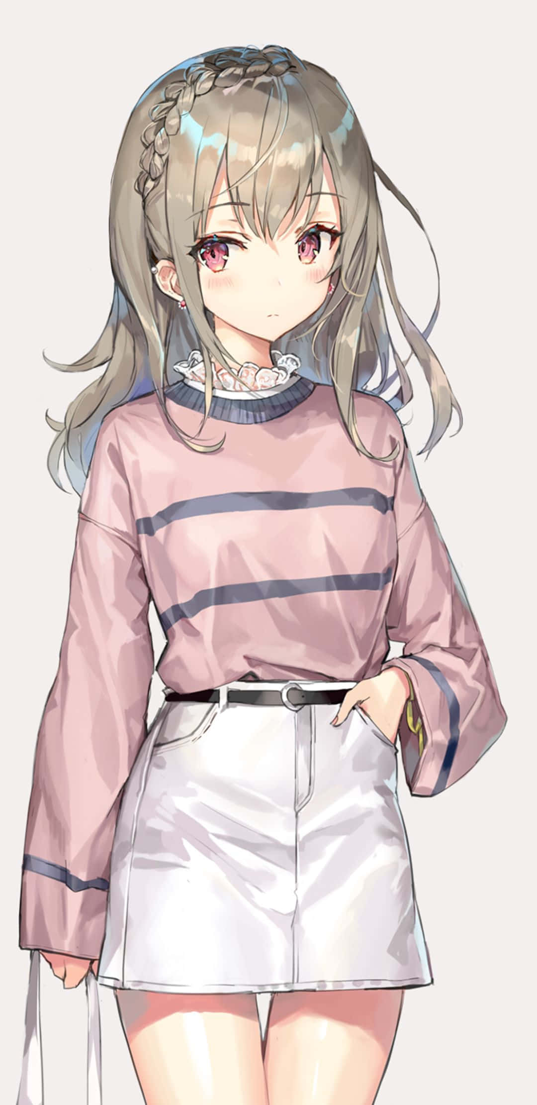 Cartoon Drawing, anime girl, braided silver hair, Full HD Phone Wallpaper