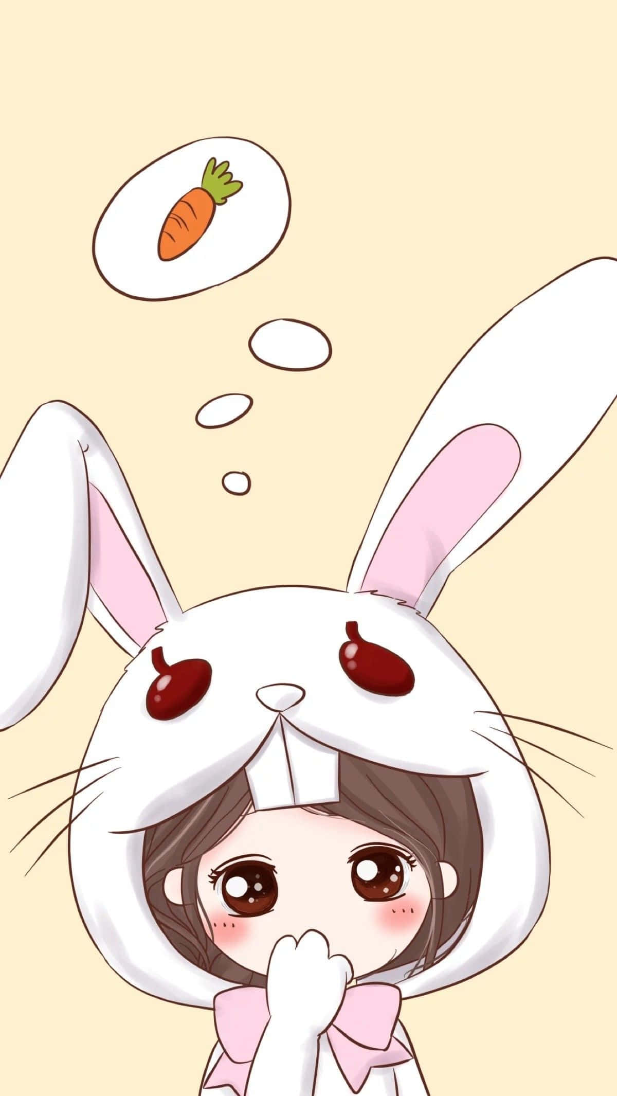 anime girl, white bunny costume, pink inner ears, Full HD Phone Wallpaper