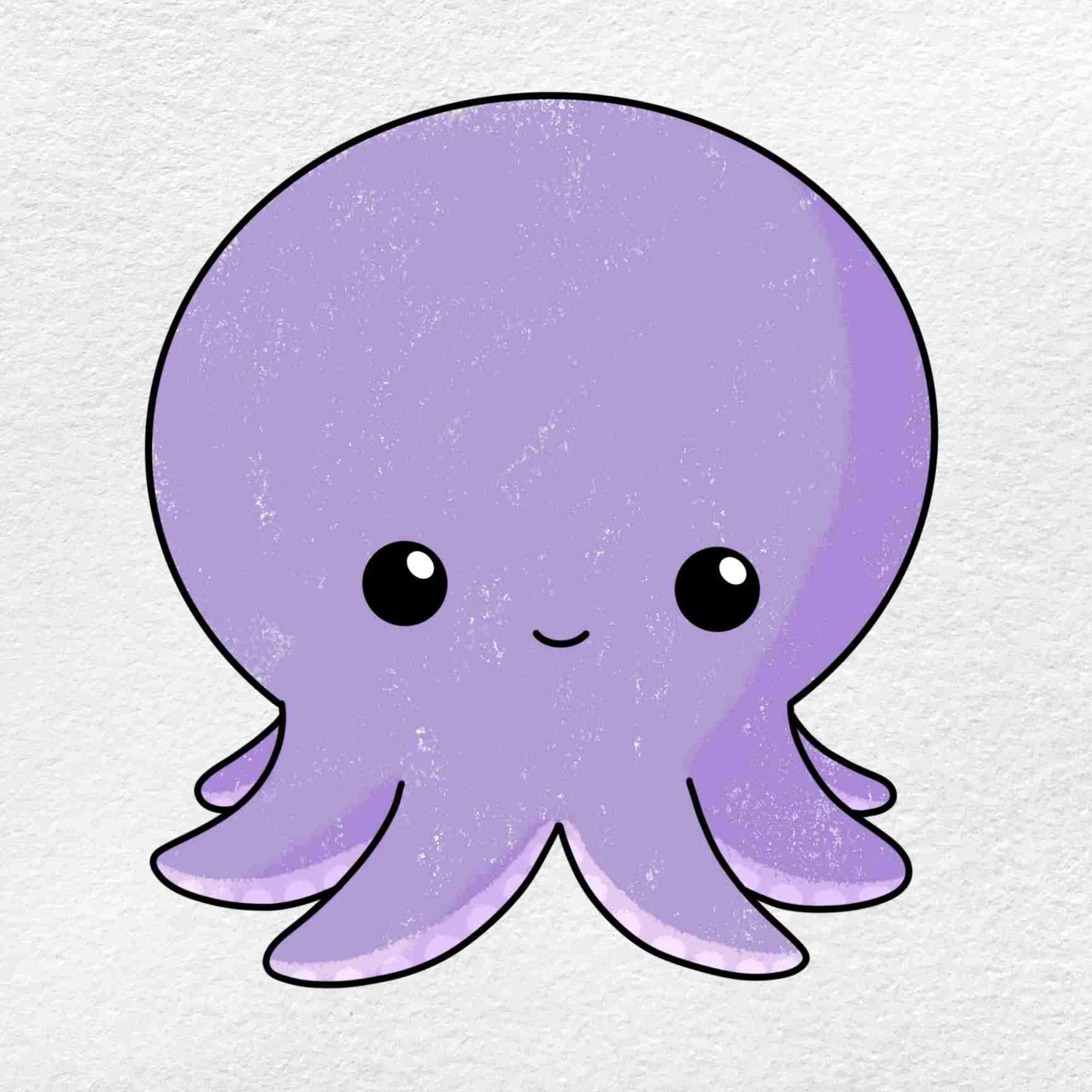 cartoon drawing, purple octopus, big black eyes, HD Desktop Wallpaper