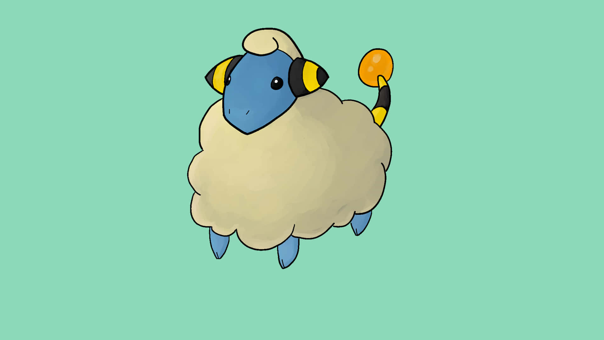 cartoon sheep, blue face, yellow ears, Full HD Desktop Wallpaper