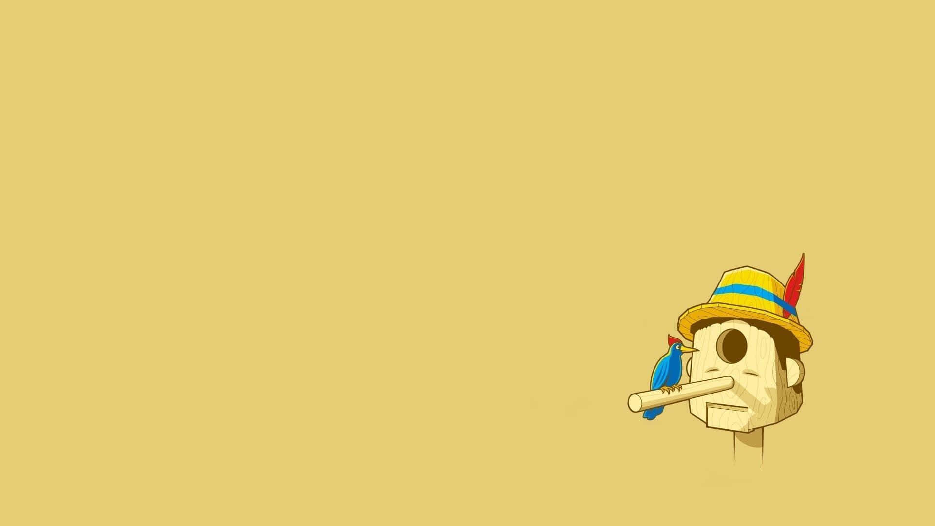 yellow hat, red feather, blue bird, Full HD Desktop Wallpaper