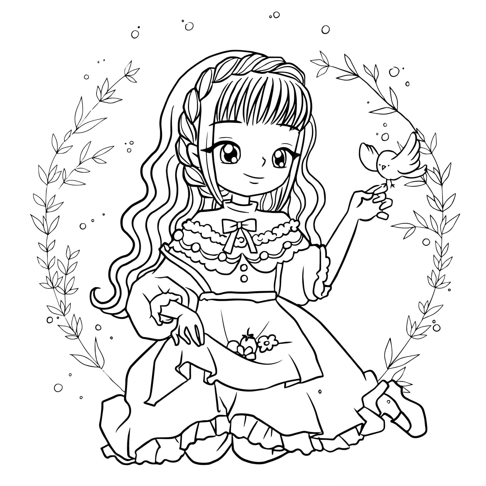 cartoon drawing, anime girl, frilly dress, Full HD Desktop Wallpaper