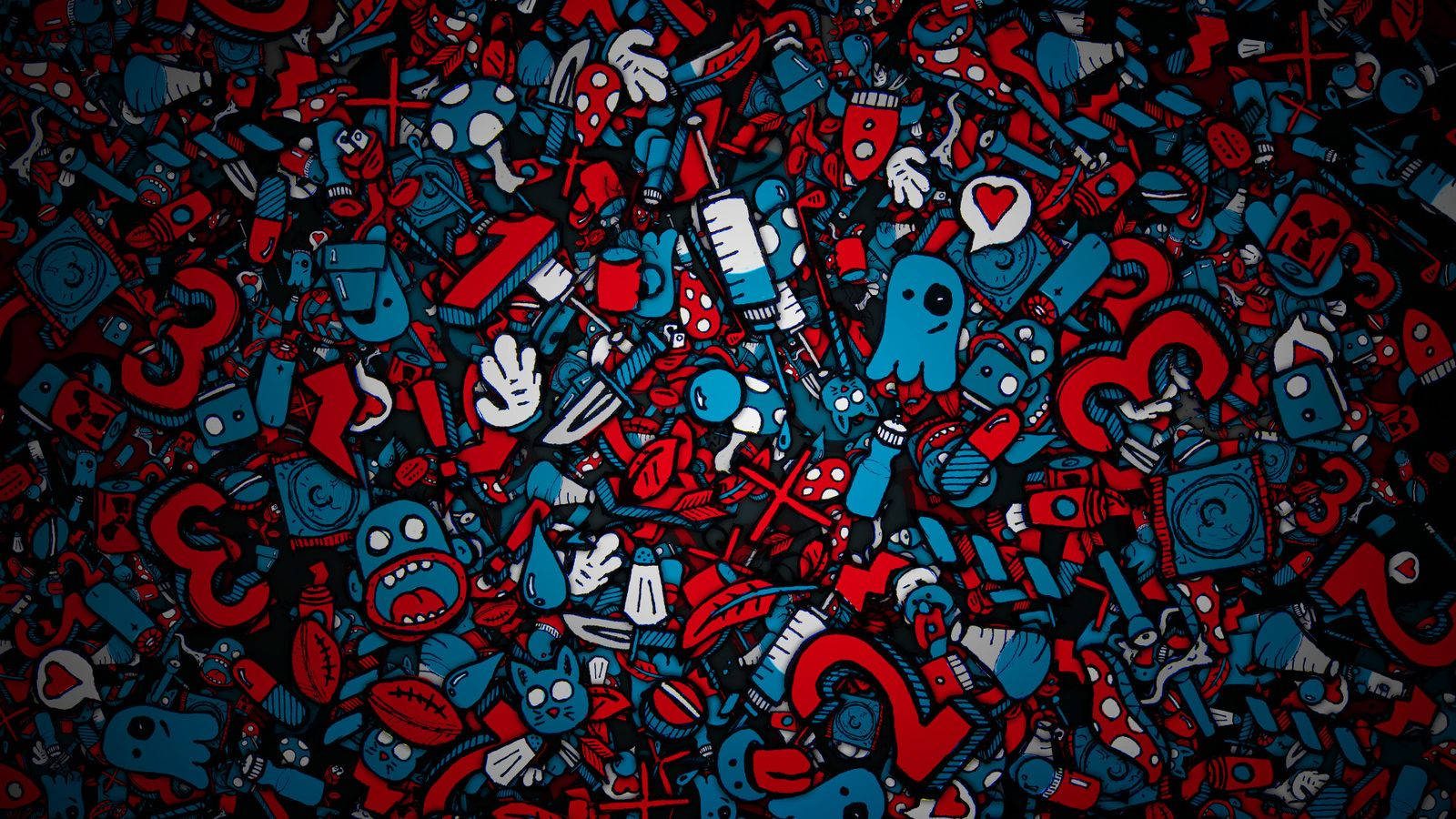 red, blue, cartoon icons, HD Desktop Wallpaper