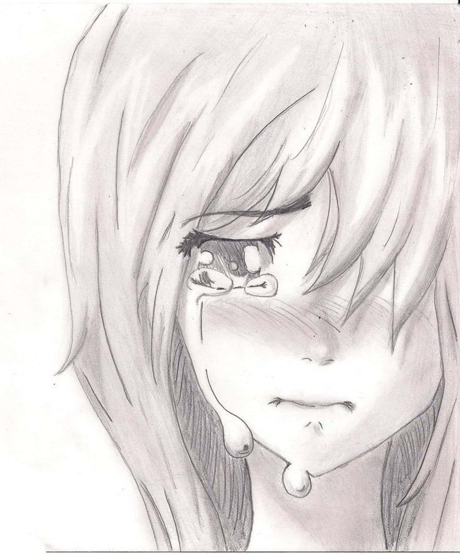 anime girl, long hair, crying, Full HD Phone Wallpaper