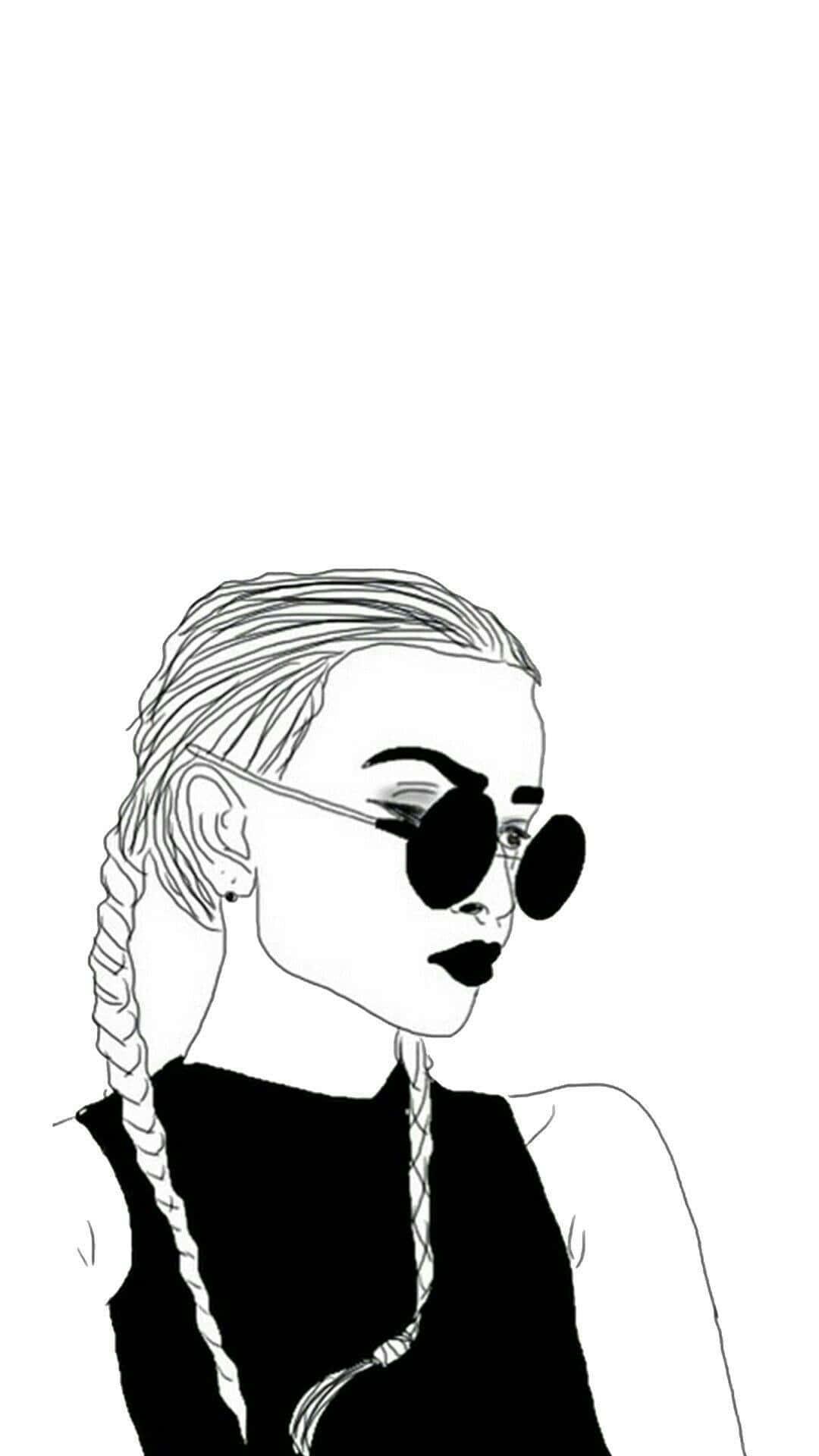 black and white line art, woman, braided hair, Full HD Phone Wallpaper