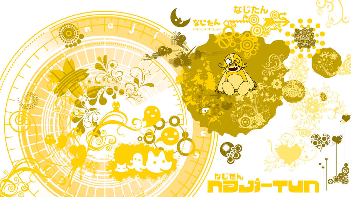 abstract yellow artwork, cartoon character, ornate floral swirls, SD Desktop Wallpaper