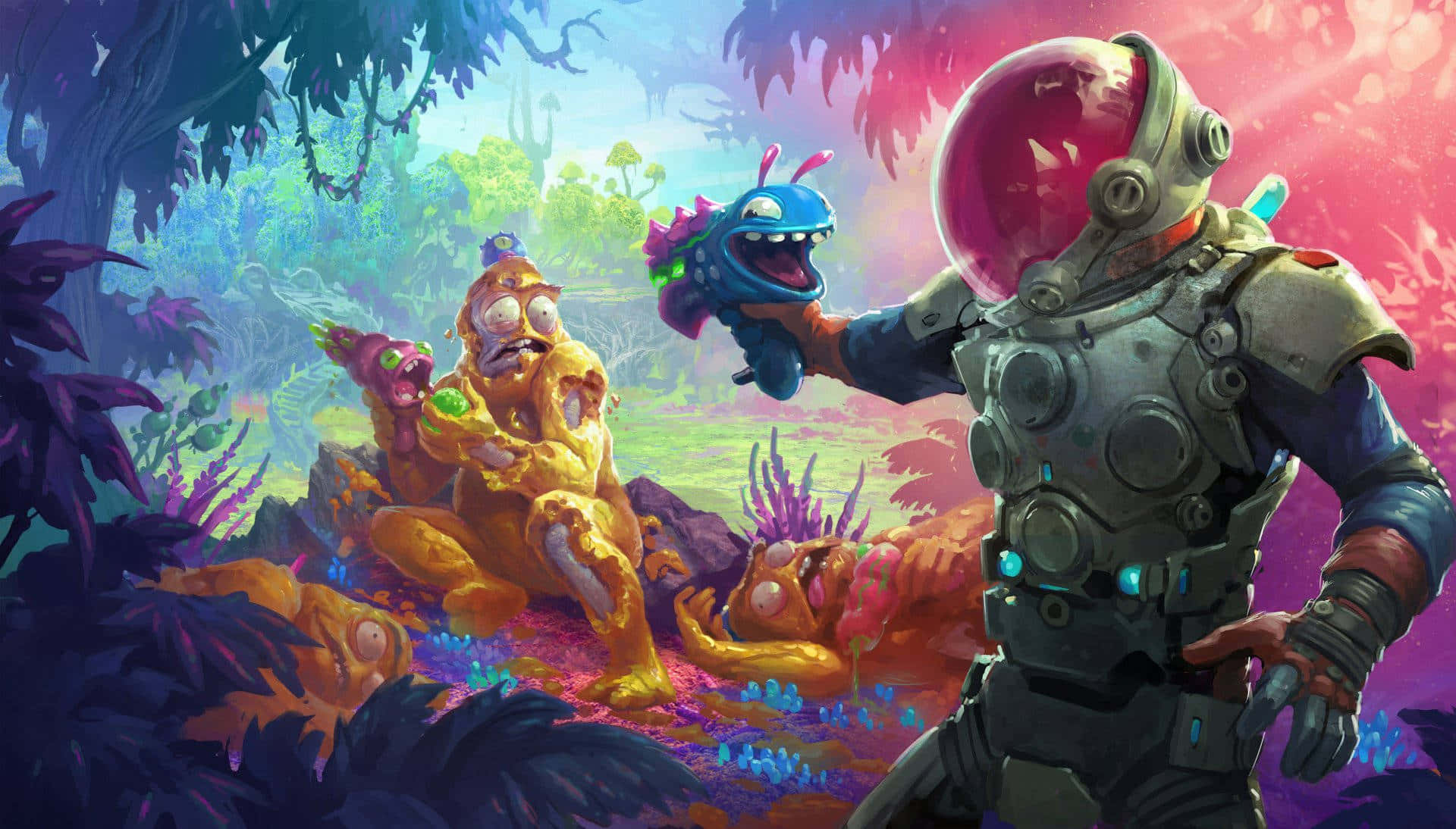 Cartoon Games, space-suited explorer, glowing blue creature, Full HD Desktop Wallpaper