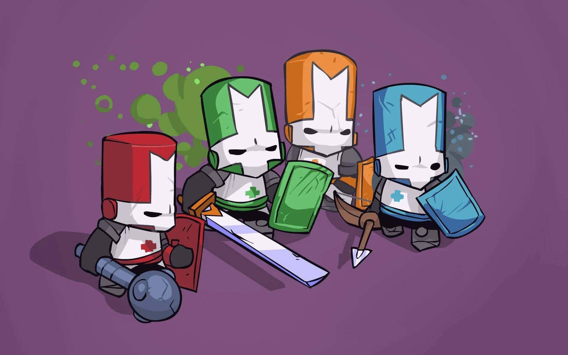 Cartoon Games, block-headed knights, red green orange and blue armor, Full HD Desktop Wallpaper