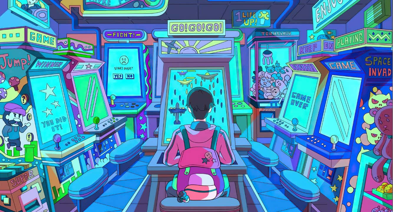 Cartoon Games, glowing arcade machine, colorful retro game cabinets, HD Desktop Wallpaper