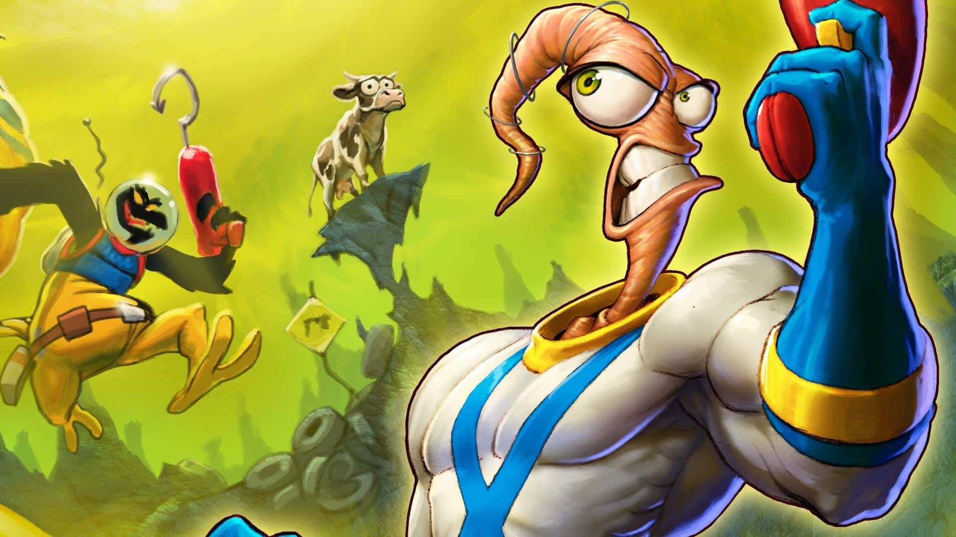 Cartoon Games, blue and yellow suit, red phone, Full HD Desktop Wallpaper
