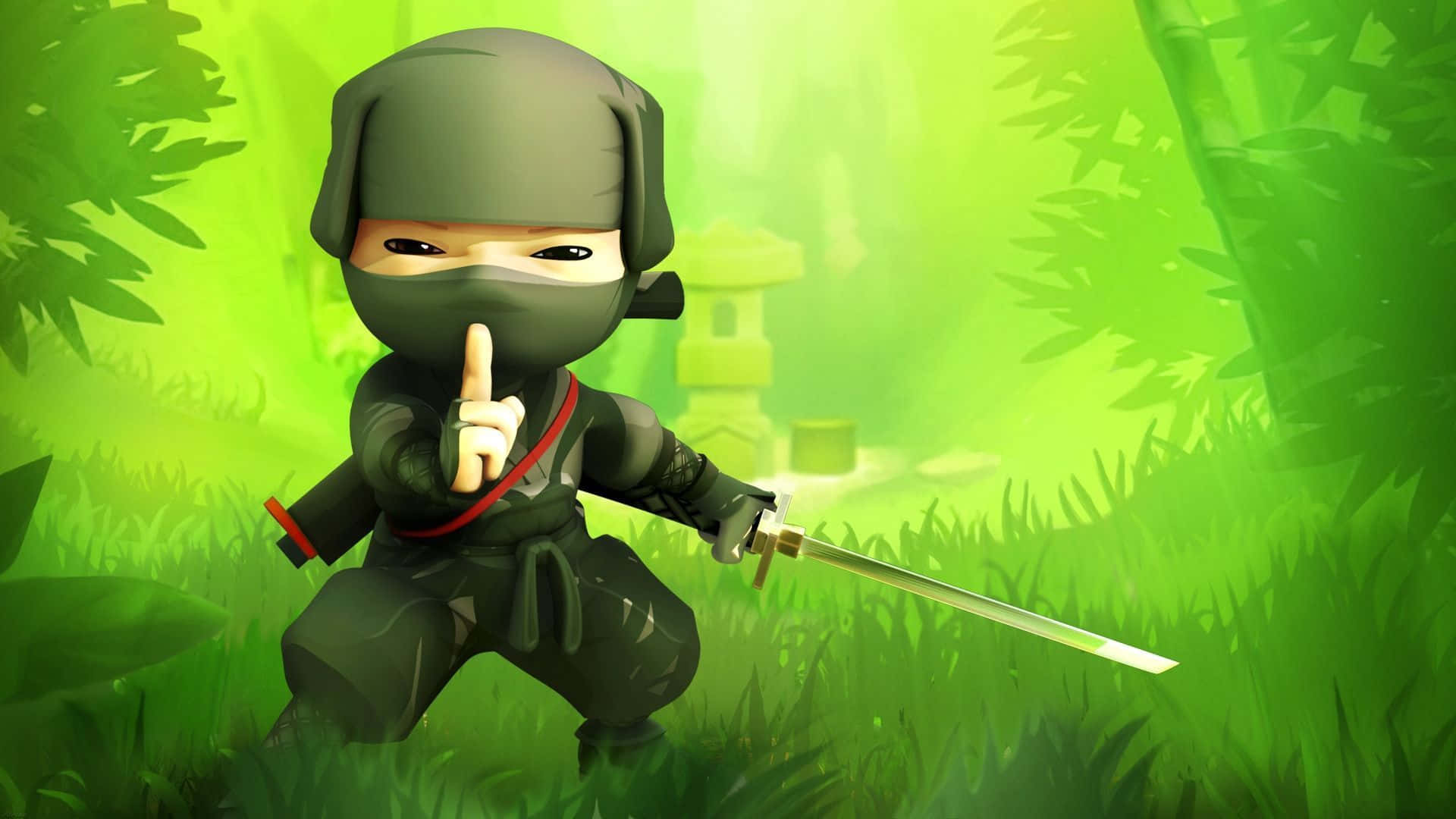 chibi ninja, dark gear, sword, Full HD Desktop Wallpaper