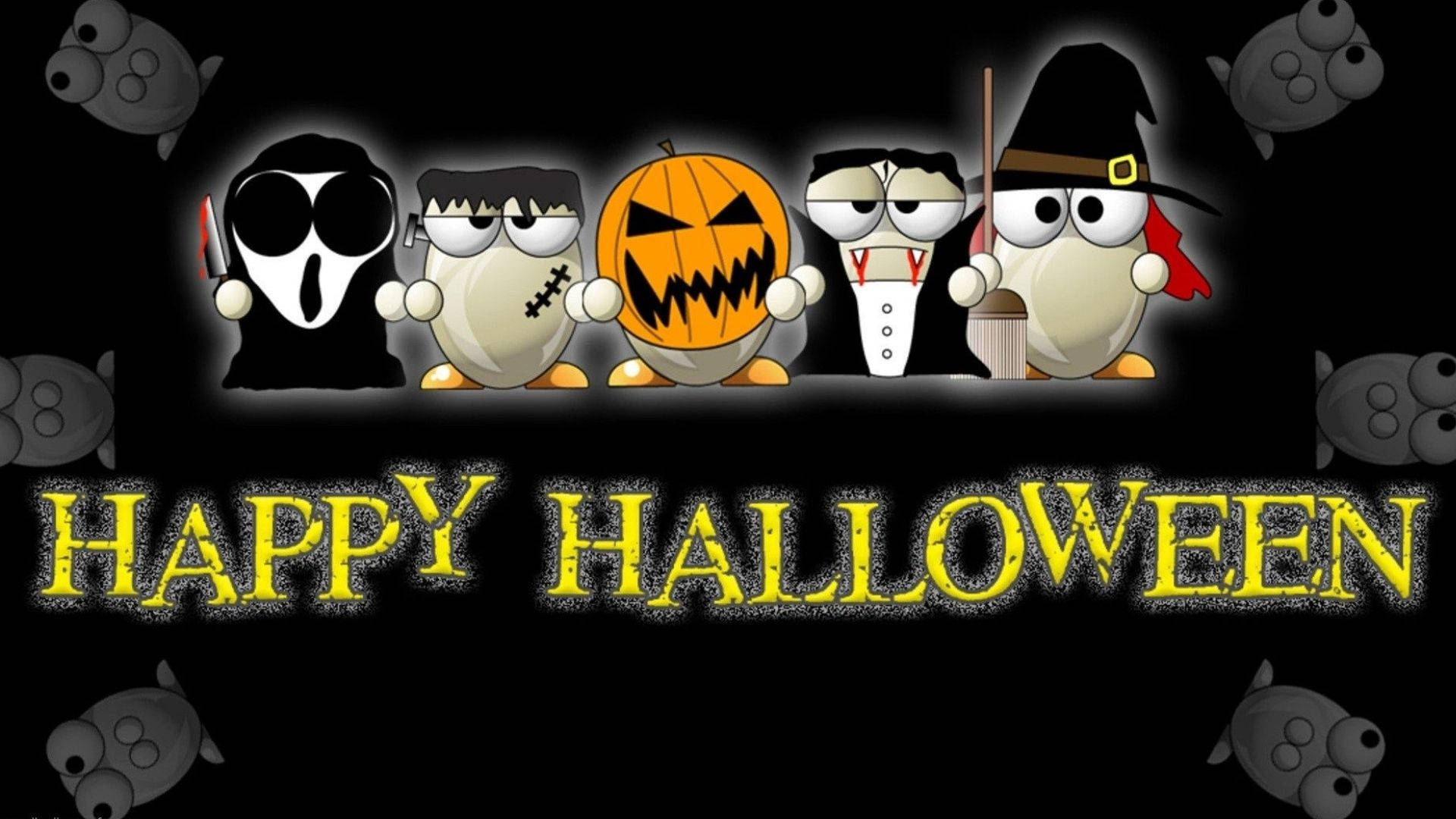 Cartoon Halloween, penguins, Halloween characters, Full HD Desktop Wallpaper