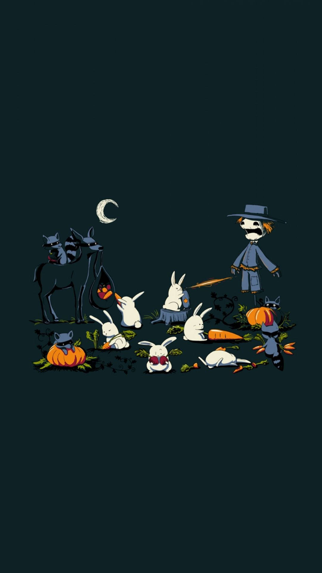 scarecrow, black cats, white rabbits, Full HD Phone Wallpaper