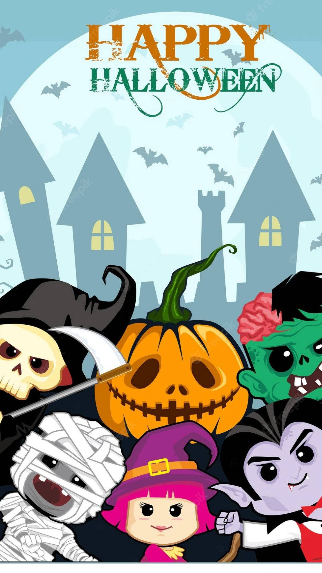 Cartoon Halloween, jack-o'-lantern, cute monsters, Full HD Phone Wallpaper