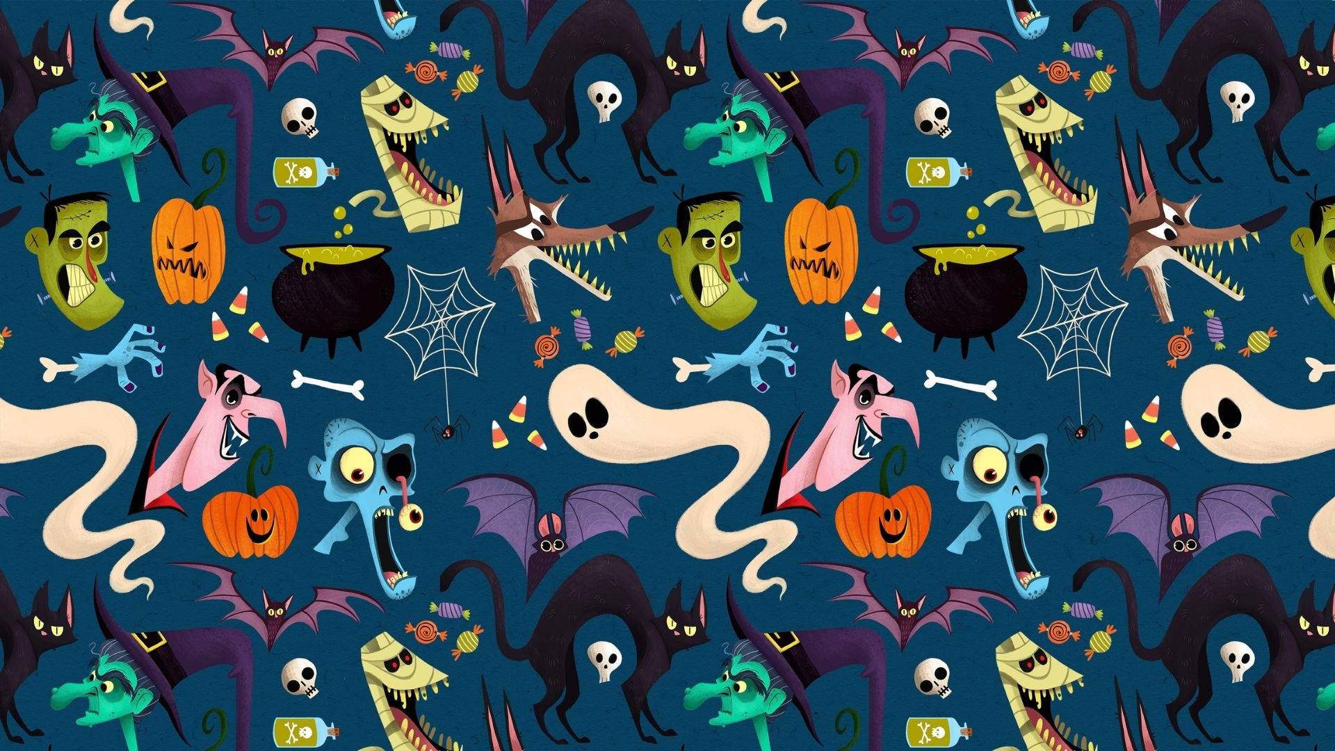 Cartoon Halloween, ghosts, bats, Full HD Desktop Wallpaper