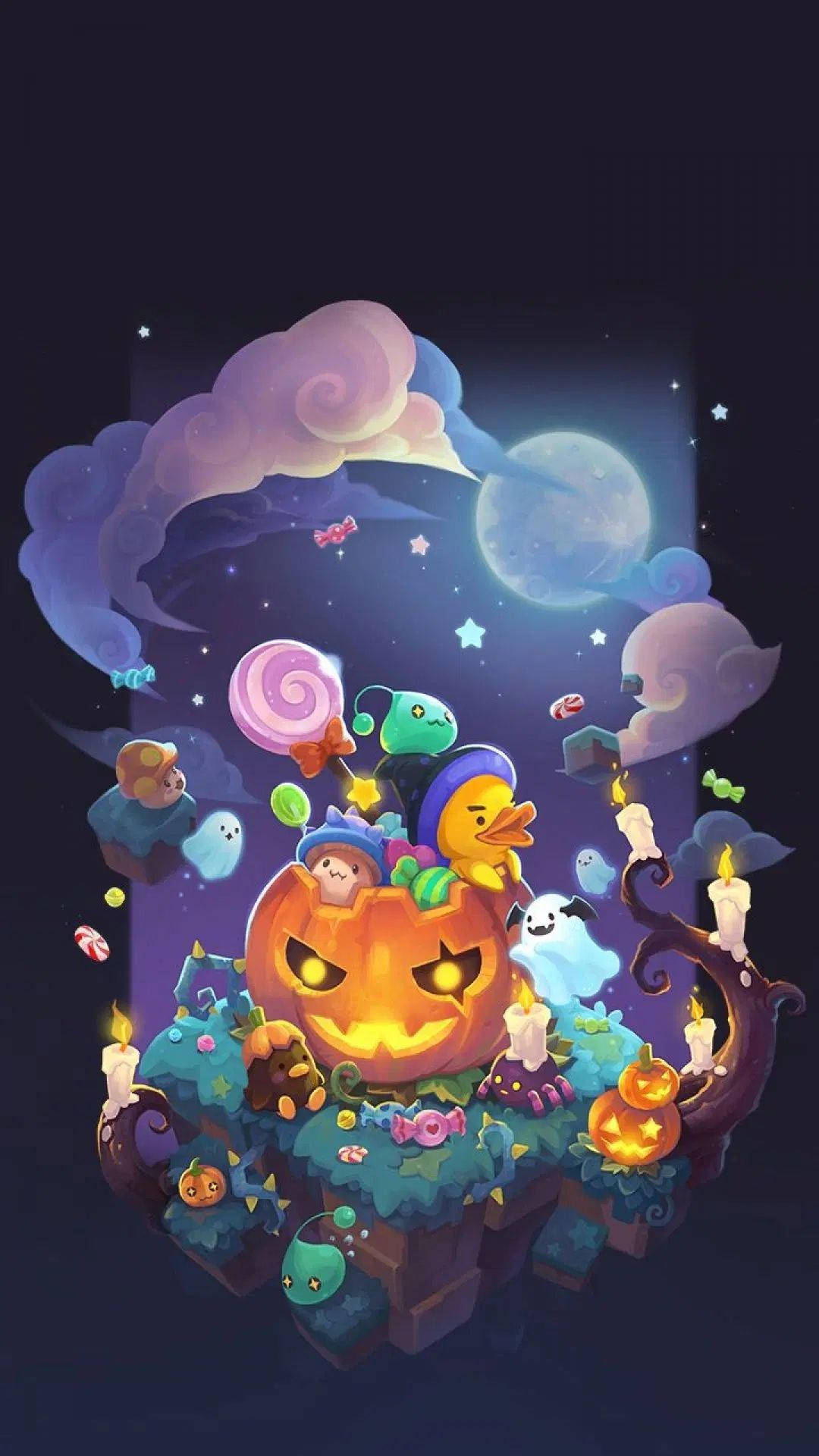 Cartoon Halloween, pumpkin, glowing jack-o-lantern, Full HD Phone Wallpaper