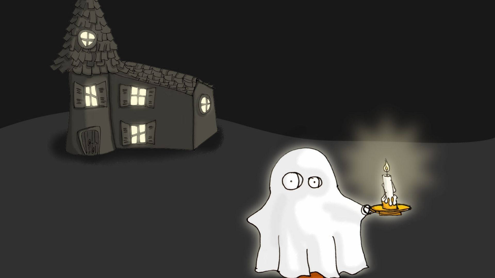 Cartoon Halloween, ghost, candle, Full HD Desktop Wallpaper