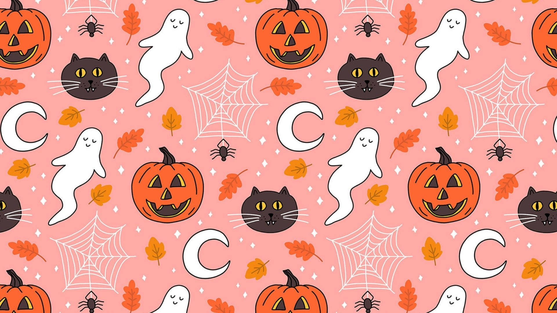 jack-o'-lanterns, ghosts, black cats, Full HD Desktop Wallpaper