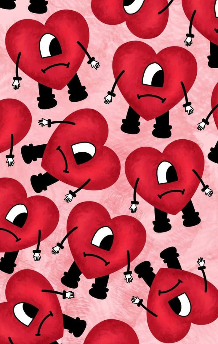 animated hearts with expressions pattern, red cartoon hearts, arms legs, SD Phone Wallpaper