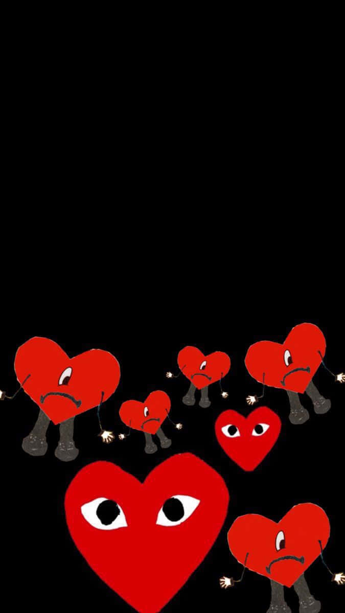 Red cartoon hearts, eyes, legs, SD Phone Wallpaper