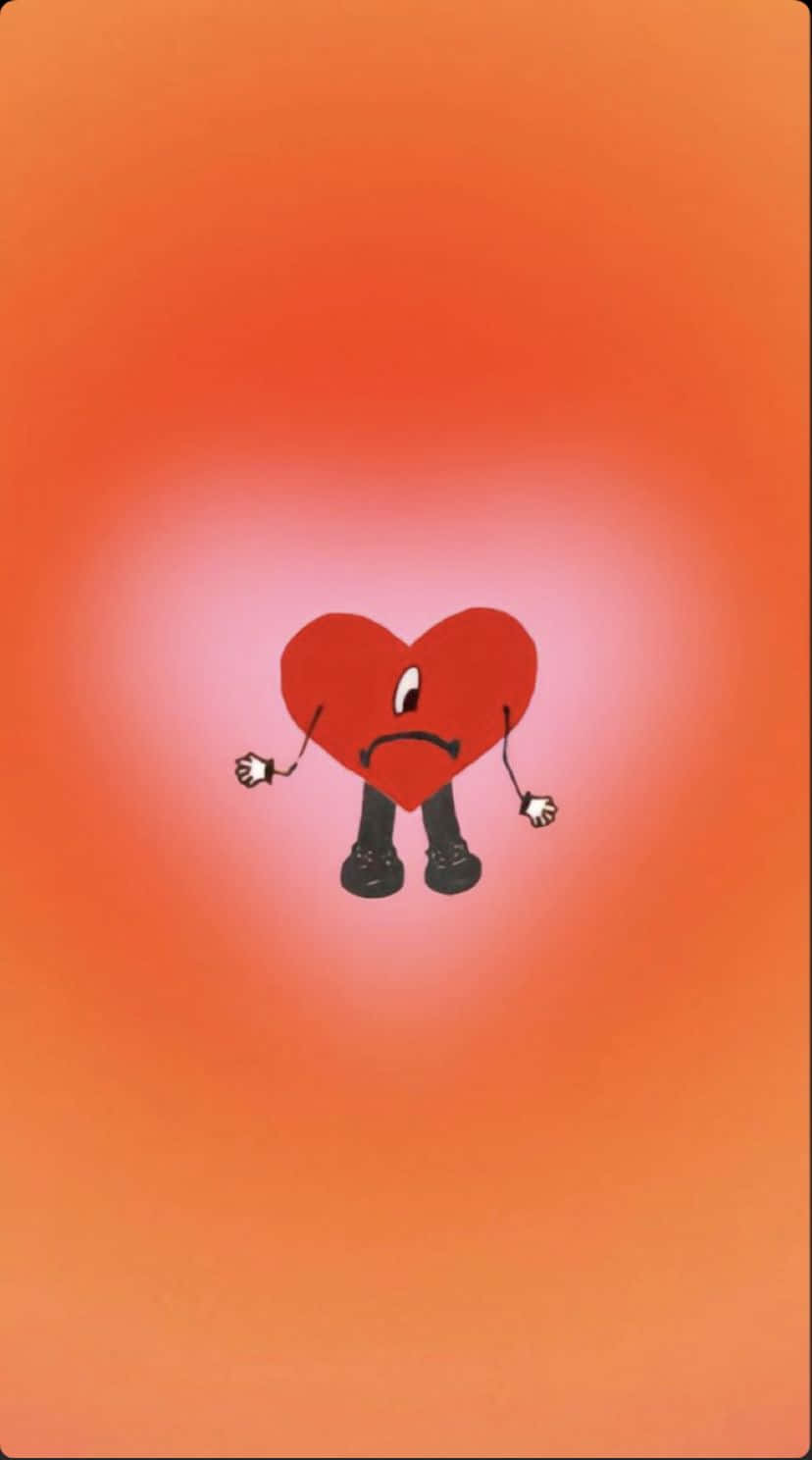 animated heart character, red background, glowing orange gradient background, HD Phone Wallpaper