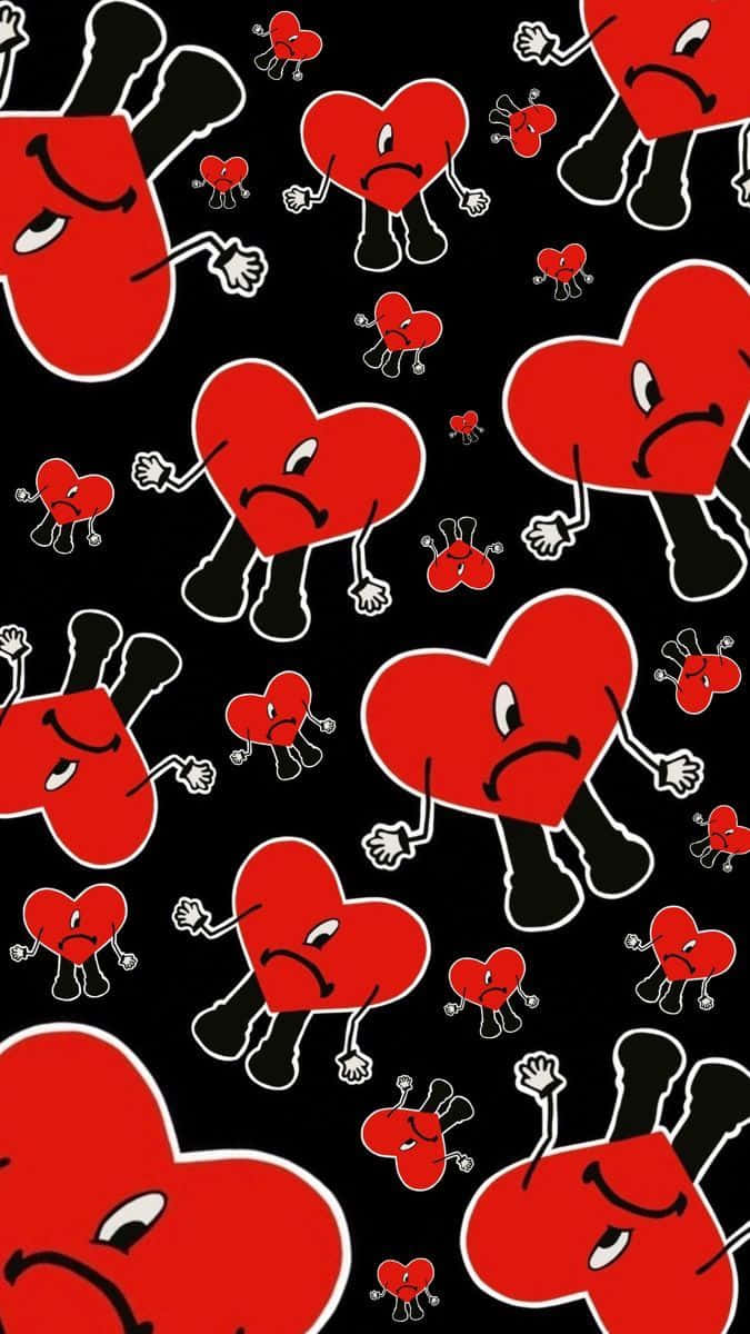Animated Heartswith Attitude Pattern, red cartoon hearts, arms legs, SD Phone Wallpaper
