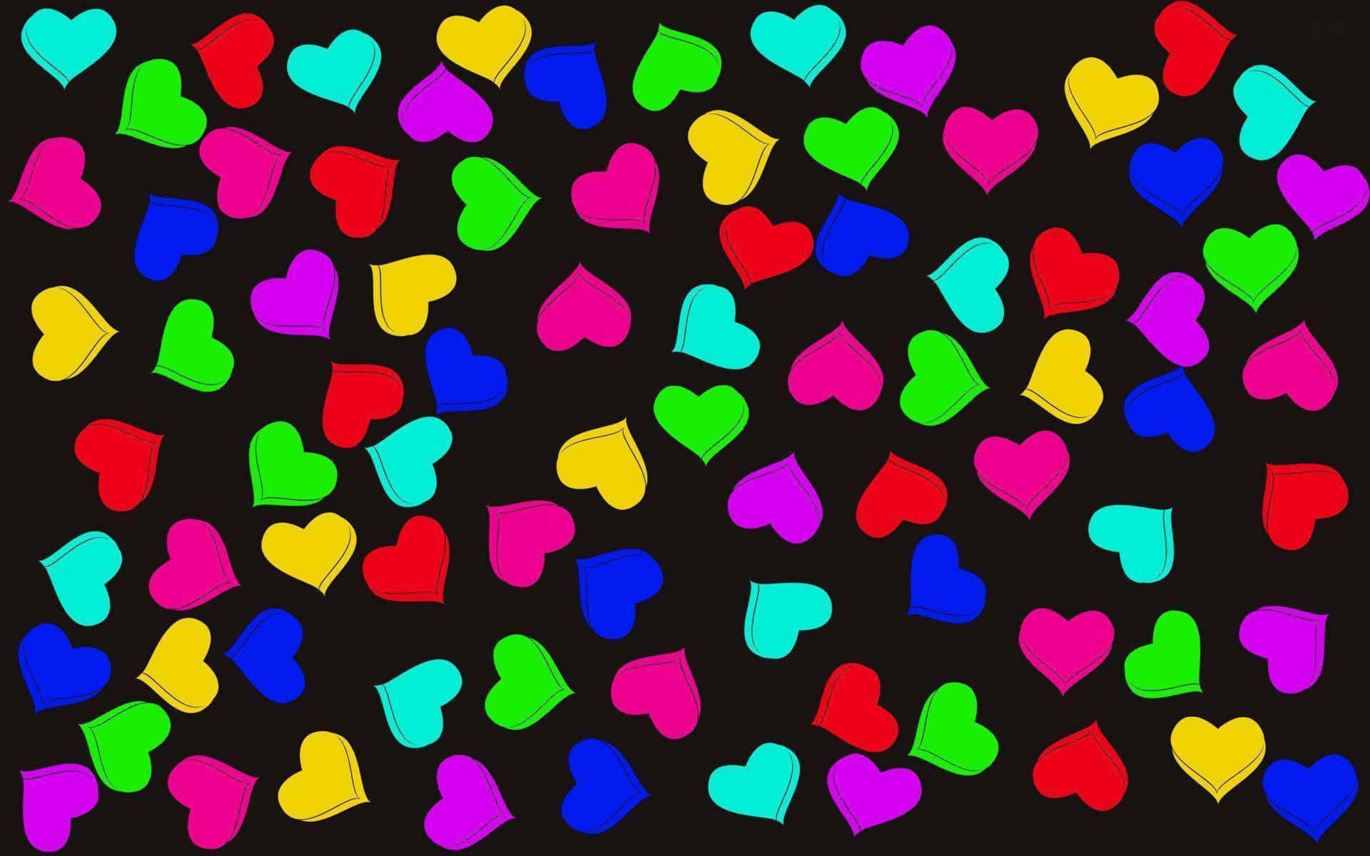 Cartoon Heart, neon hearts, rainbow hues, Full HD Desktop Wallpaper