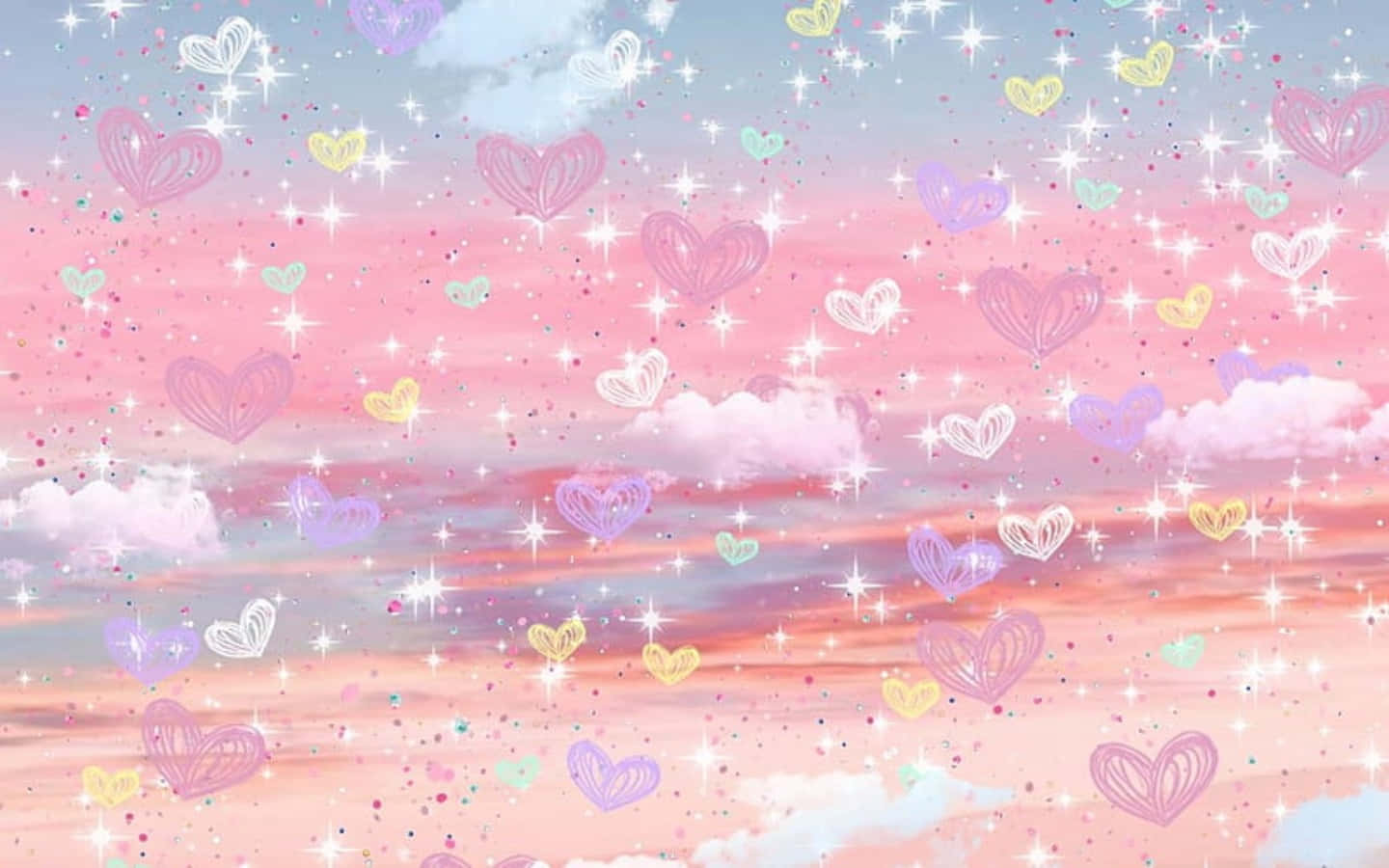 Cartoon Heart, pastel sky, floating hearts, HD Desktop Wallpaper
